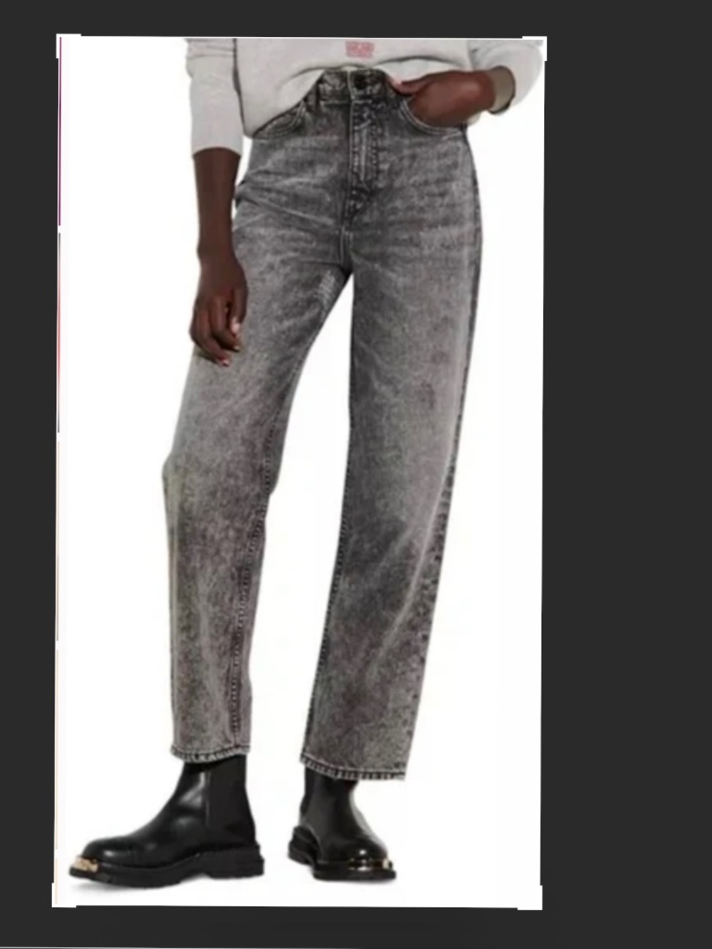 Sandro High Waist Straight Leg Jeans in Grey/Black Wash Size 42 (10)